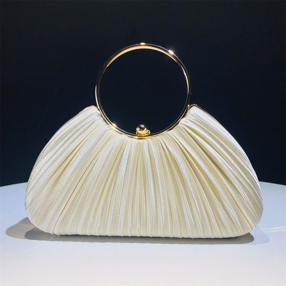 Women's Pleated Evening Bag Handbag with Chain Elegant Shoulder Bag Dressy Clutch Purse for Wedding Party Prom Crossbody Bag for Women Handle Satchel