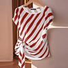 ZANZEA Women Casual O-neck Stripe Print Loose Short Sleeve Blouse