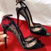 Fashion Sexy Lace Bowknot Thin High Heels Women Fish Mouth Elegant Designer Striptease Banquet Dress Shoes Fashion Brand Sandals Women