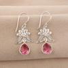 Natural Pink Tourmaline Gemstone 925 Stamped Silver Handmade Jewelry Partywear Hook Earrings 1.84" For Wedding CE-23-5