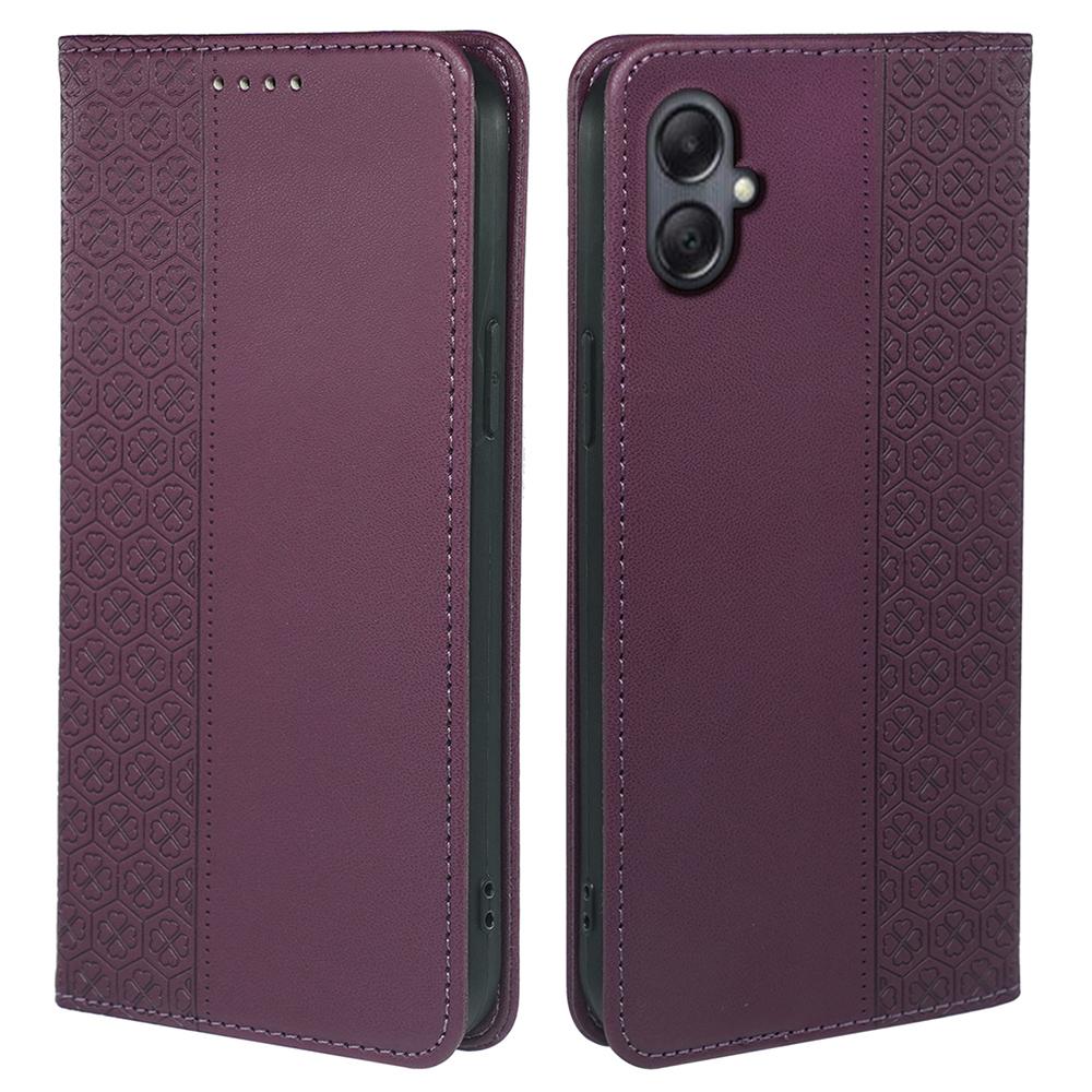 

For Samsung Galaxy A06 4G Case Four-Leaf Clover Leather Flip Phone Cover Stand Wallet Dark Purple