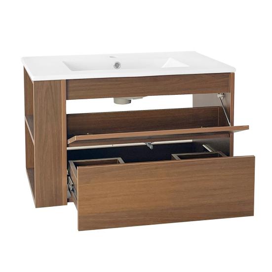 Bathroom Sink Cabinet with Drawer Modern White Wood Grain Heavy Duty Lavatory Wall Mount Ceramic Wash Basin Vanity Cabinet