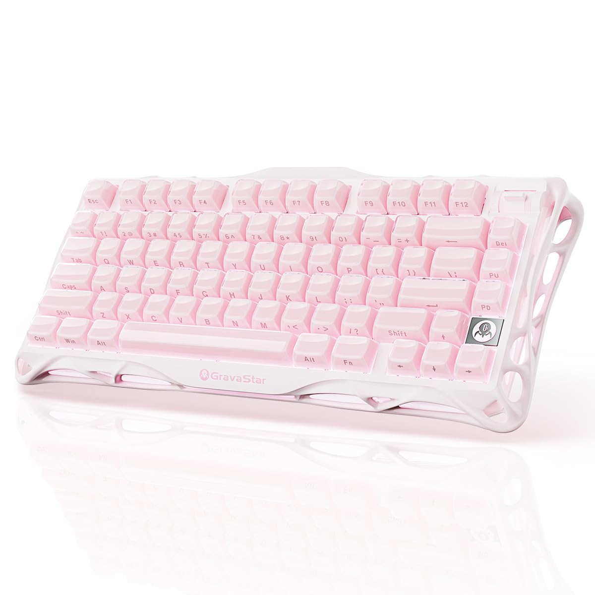 

GravaStar Mercury K1 Мила рожева ігрова Bluetooth-клавіатура з налаштовуваною RGB-підсвіткою, гравіюванням по алюмінію, 8000 мАг, розкладка US, механічна клавіатура для милих вишень