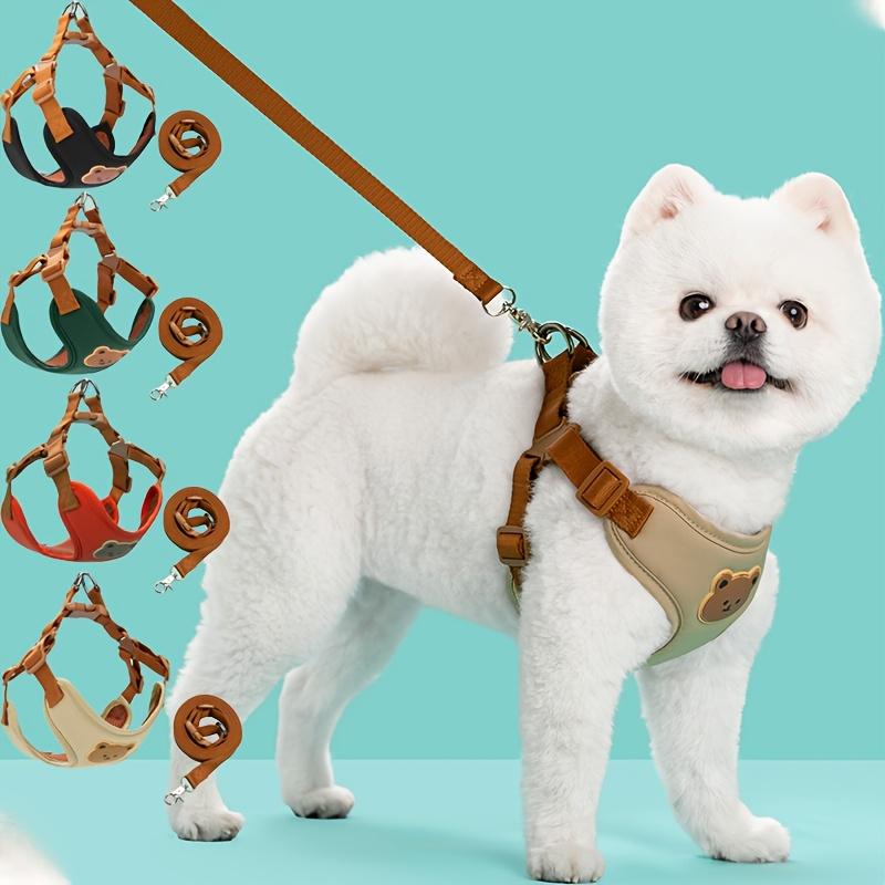 Chic Pet Dog Harness and Leash Set Solid Color Teddy Bear Design, Adjustable Chest Strap, Easy To Clean, Ideal for Small To Medium Dogs