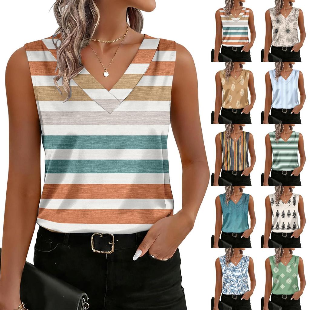 Women's Fashionable Casual Retro Striped Print Tank Top