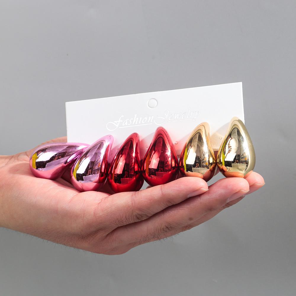 Extra Large 3pair Acrylic Chunky Waterdrop Earring Dupes for Women Metallic Color Teardrop Y2K Earring Hoops Jewelry Lightweight