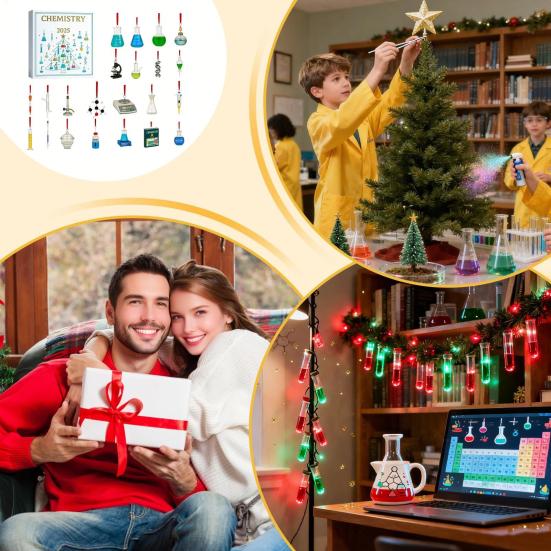 Chemistry Themed Advent Calendar Box 24-Day Countdown To Christmas Calendar Acrylic Hanging Ornament Xmas