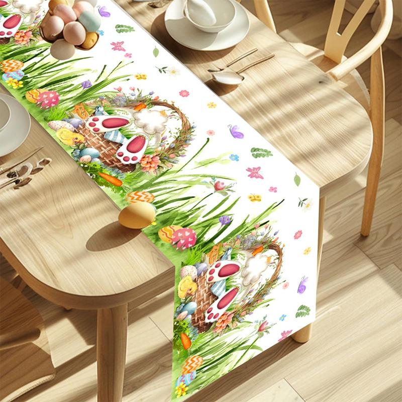 Vintage Osterhase Tischläufer Kaninchen Eier Blume Tischdecke Frühling Osterdekorationen Für Haus Küche Esstisch Dekor