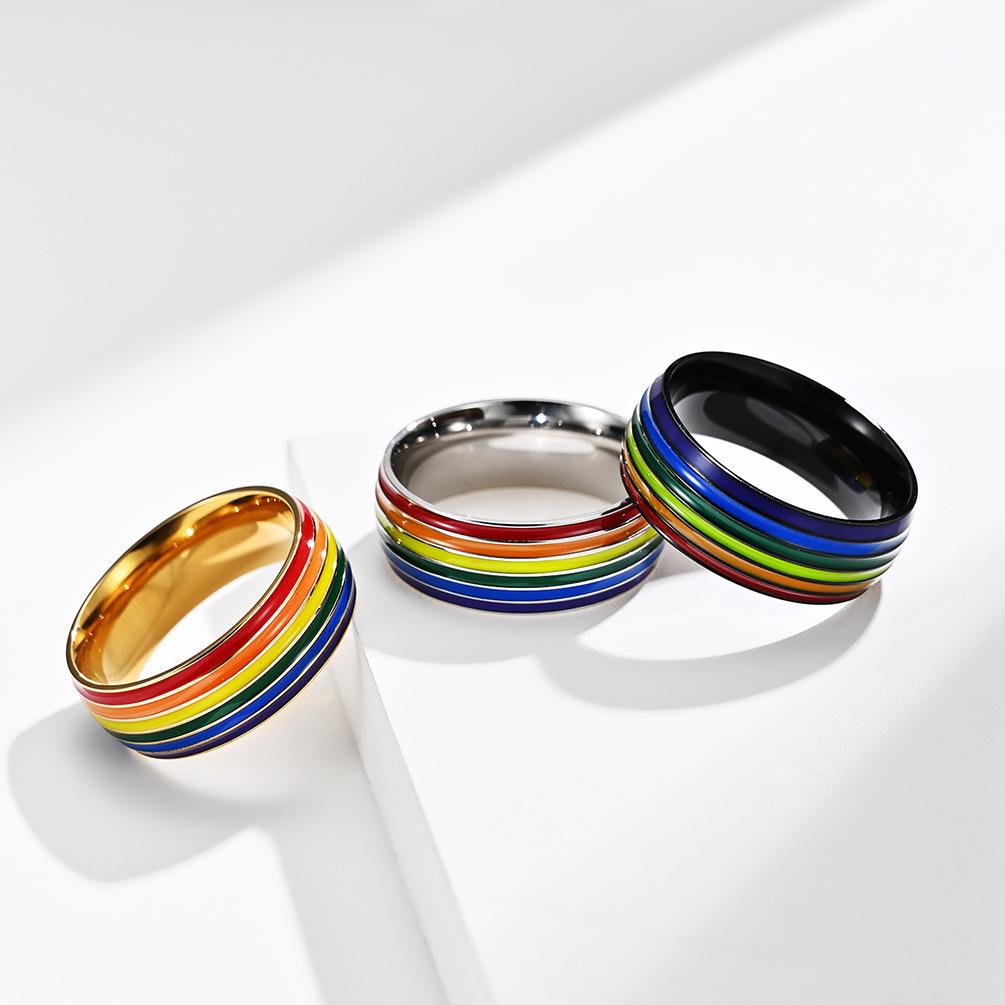 Retro Regenbogen Bunter Ring für Männer Frauen Edelstahl Punk Gothic Edgy Schmuck Modern Künstlerisches Modeaccessoire Mädchen Geschenk