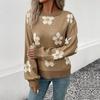 Autumn 2024 Women's Floral Knit Pullover Sweater - European & American Style, Long Sleeve, Round Neck, Casual Fit
