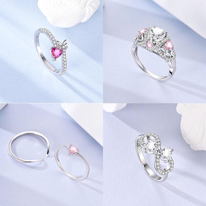 Valentine Day Engagement Ring copper Heart, Red, Pink, White, Blue Ring for Women Holiday Jewellery Gift High Quality