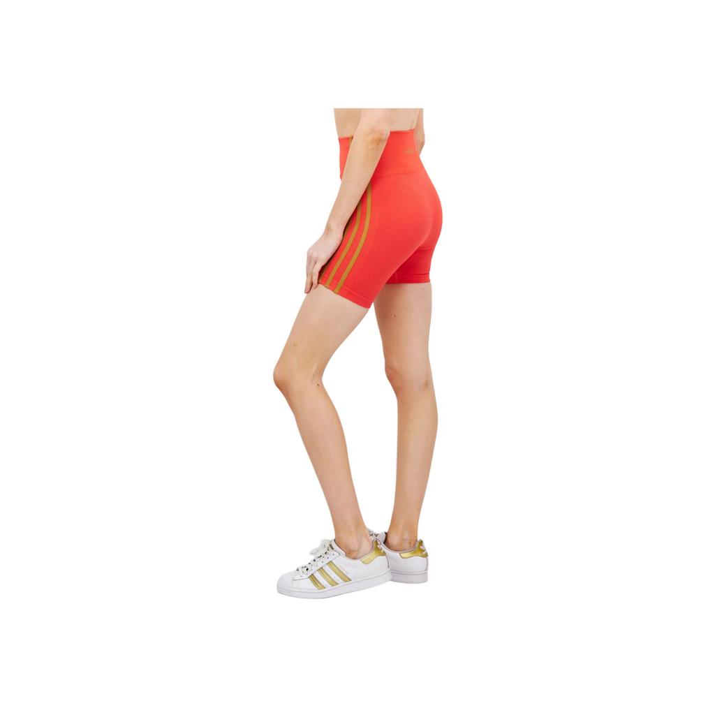 Adidas X Ivy Park Collaboration Real Coral Striped High-Waisted Elastic Sports Shorts Women Shorts Coral-Pink GR1400