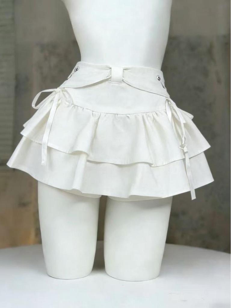 Y2K Black Lace-Up Pleated A-Line Mini Skirt for Women - Spring Sweet Spicy Petite Skort Design