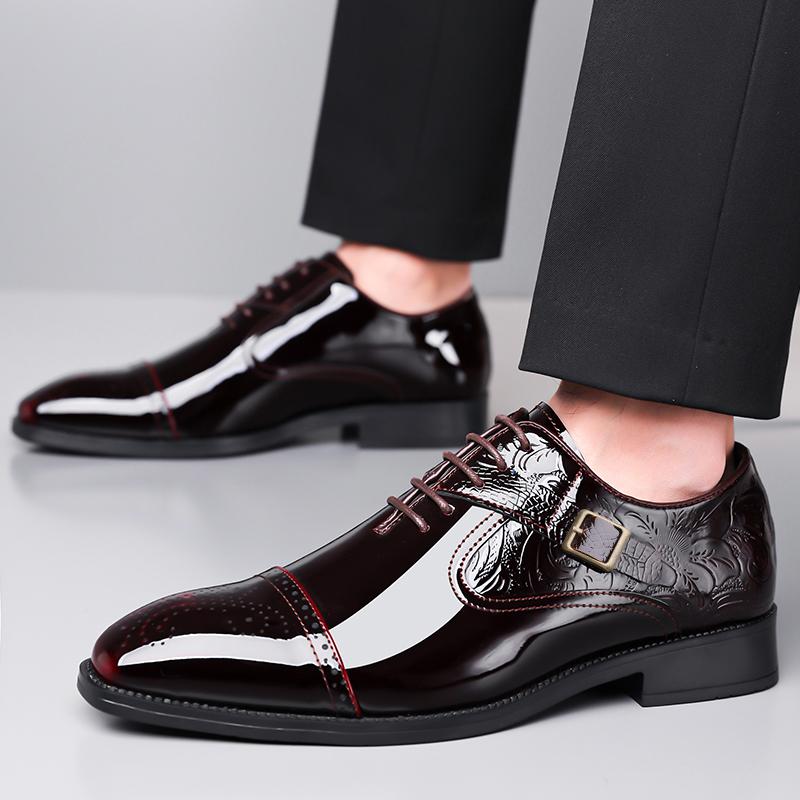 Hot Selling Men's Loafer Europe America Pointed Luxury Glossy Dress Shoes Retro Brown Men's Business Shoes Big Size 38-48