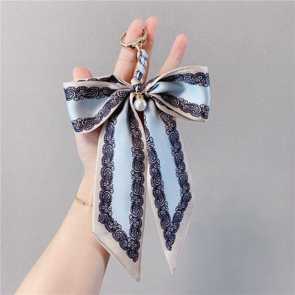Flower Scarf Bow Keychain Printed Bag Accessories Bowknot Bag Pendant Car Keychain