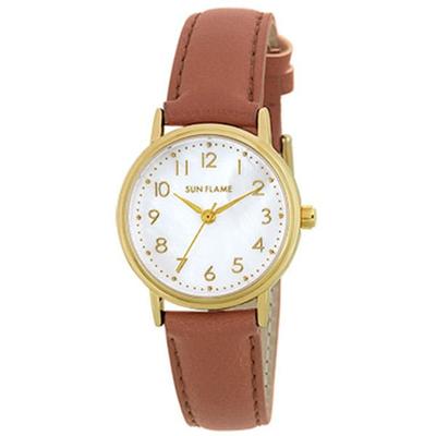 J-AXIS Damen MJL-B22-BR (Modeuhr Damen Sonne Flamme) Runde Uhr aus brauner Legierung, analog