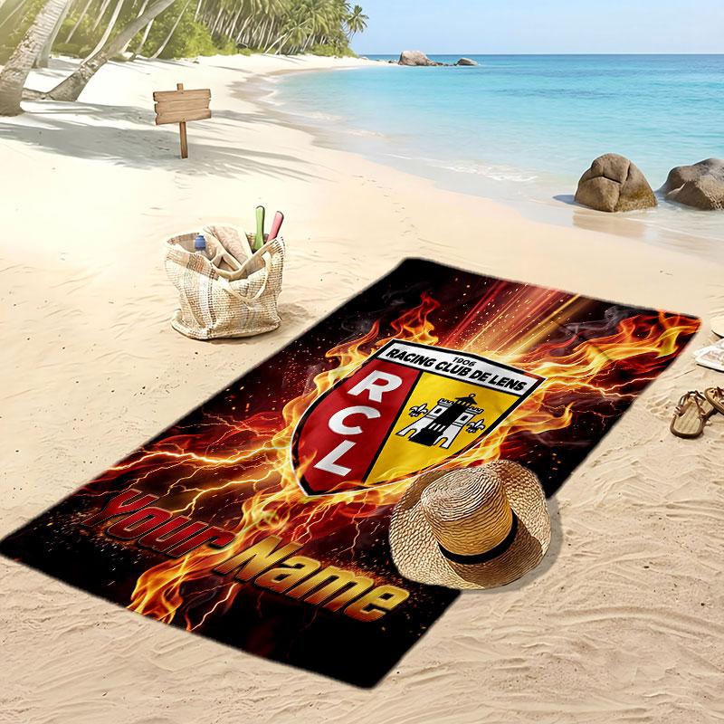 racing club de lens Personalized Printed Beach Towel Soccer Logo Support Custom Name Text Absorbent Towel For Sport Travel Special Gift