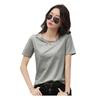 Damen T-Shirt mit V-Ausschnitt, kurzärmelig, einfarbig, lockere Sommerbluse