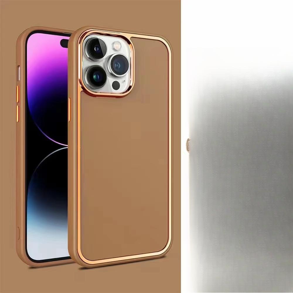 Suitable for IPhone15 Mobile Phone Case Electroplated Border 14pro Skin Feeling Micro-matte MAX Large Hole Full Cover Anti-fall Soft Shell
