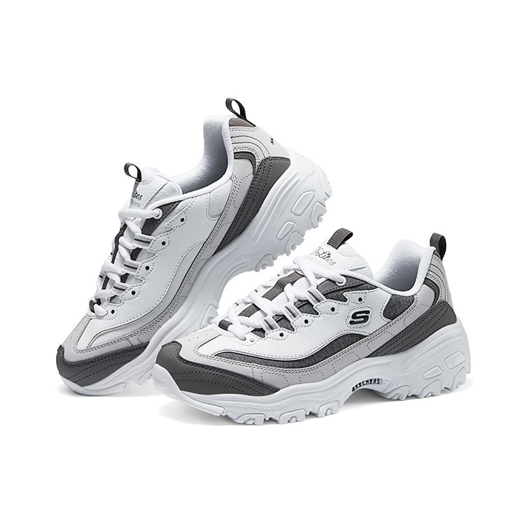 Skechers DLites 1.0 Mesh Synthetic Leather Comfortable Versatile Shock Absorbing Durable Low Top Casual Shoes Women Sneakers 896285-WGY