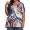 Women's Fashion Casual V-Neck Pullover Short Sleeve Large Size Independence Day Printed T-Shirt Top