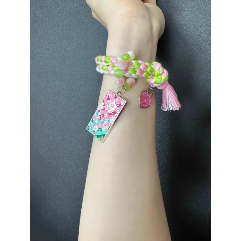 Demon Slayer Kanroji Mitsuri two-dimensional anime peripherals creative weaving adjustable bracelet high-value girlfriend gifts