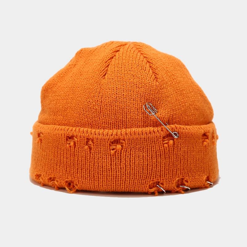 1pc Winter Harajuku Y2k Style Knitted Beanies Hats for Women,outdoor Fashion Warm Thick Flanging Metal Ring Short Hat Fleece Cap