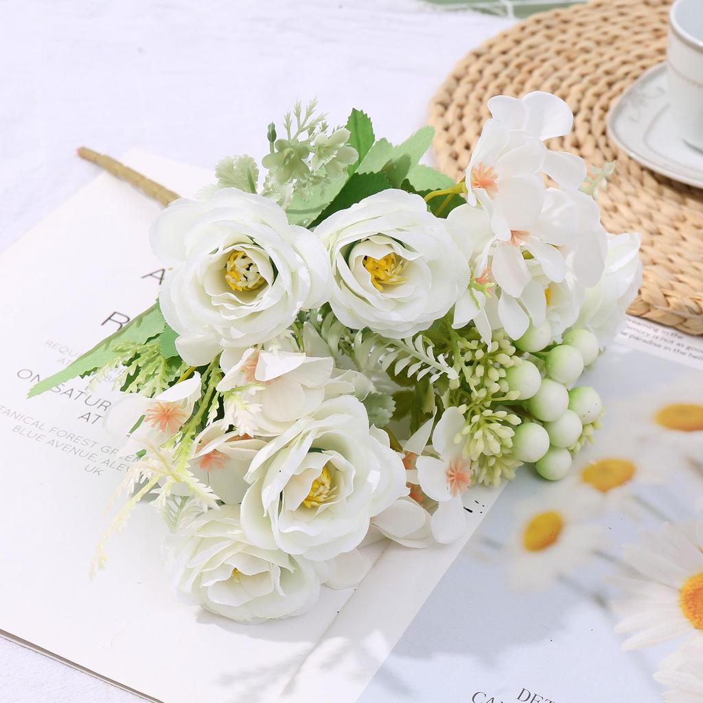 Simulation Green Plants & Fake Small Roses for Wedding, Home, or Outdoor Decor