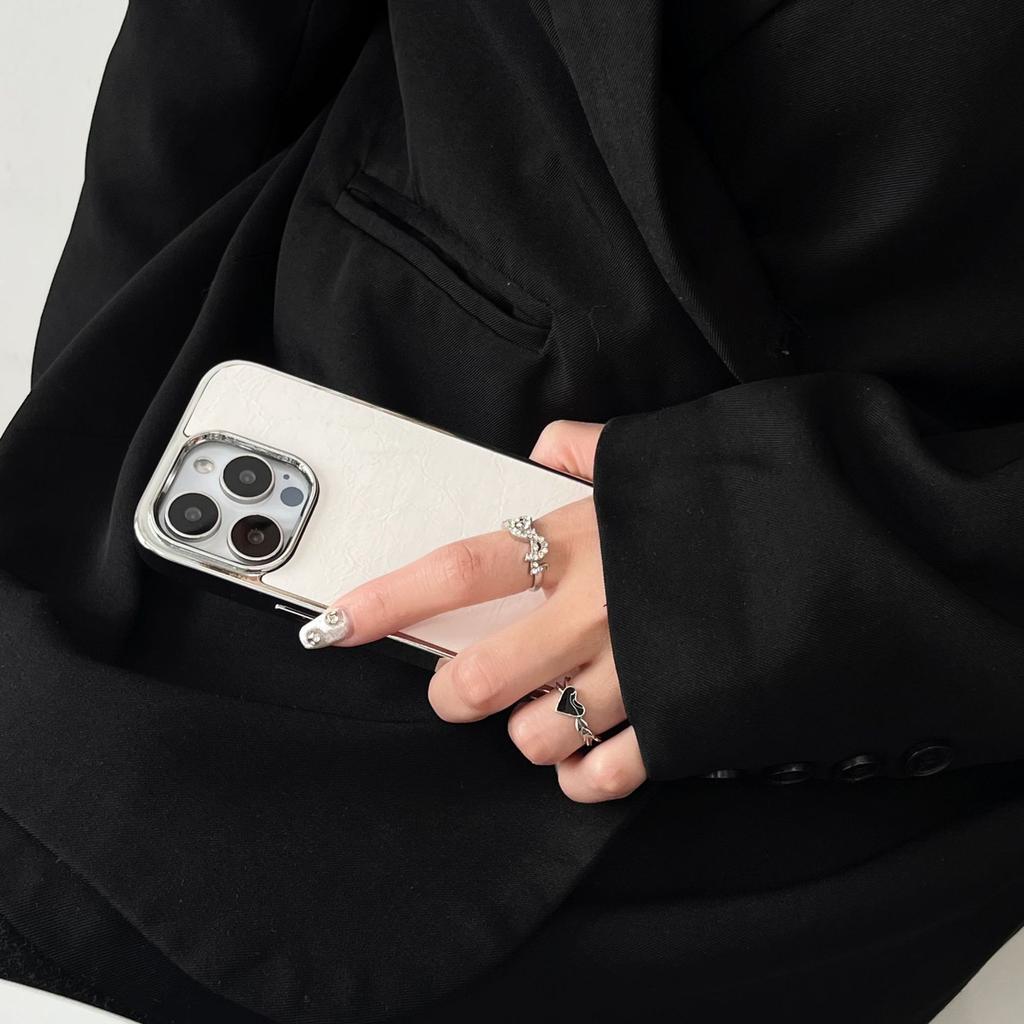 16 Glossy Leather Pattern Electroplating Frame Mobile Phone Case Is Suitable for Apple 15PROMAX Creative 14 Trend 13 Large Holes 12 Stickers