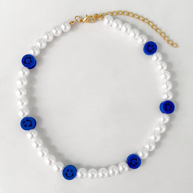 Pop Persönlichkeit Einfaches lächelndes Gesicht Perlenkette Mode Mädchen Lächelndes Gesicht Halskette