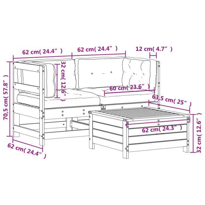VidaXL Garden Lounge Set with Cushions 3 Pcs, Patio Sofas, Patio Furniture Set, Outdoor Furniture, Wood of 3250759