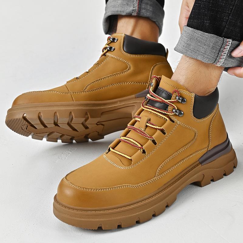 Outdoor High-Top Leather Men'S Martin Boots Lace-Up Thick-Soled Tooling Men'S Shoes Counter Picks Up Leaks