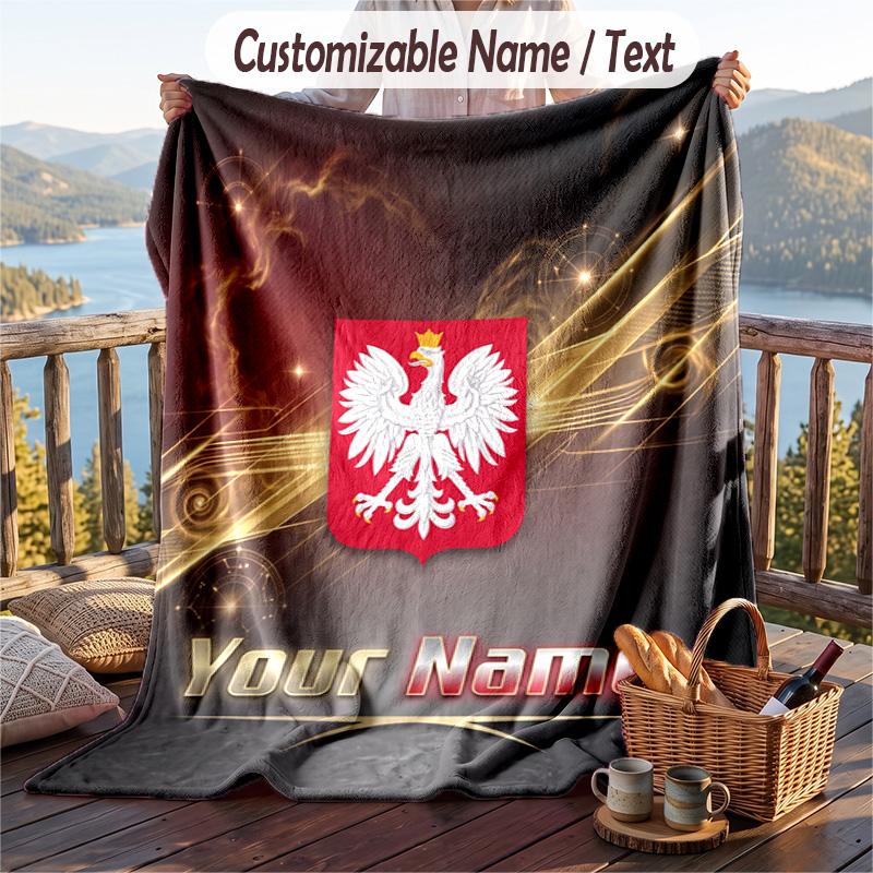Flannel Blanket Poland Football Print Custom Name Text Soft Throw for Sofa Bed