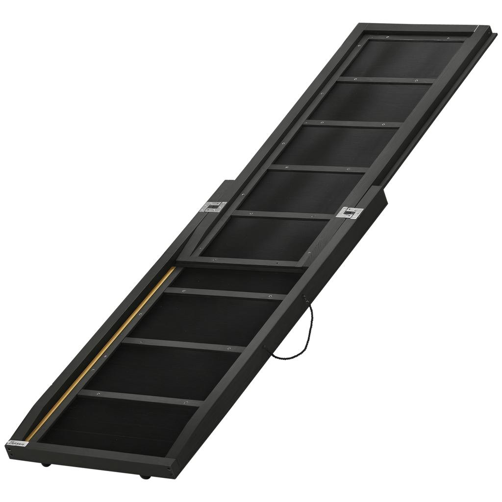 Faltbare Hundetreppe aus Holz mit rutschfester Oberfläche und seitlichem Griff, 43x165x6,5cm, Schwarz