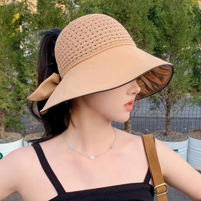 New Color Glue Sunscreen Hat Women's Bow Mesh Breathable Sun Hat Folding Empty Top Sun Hat