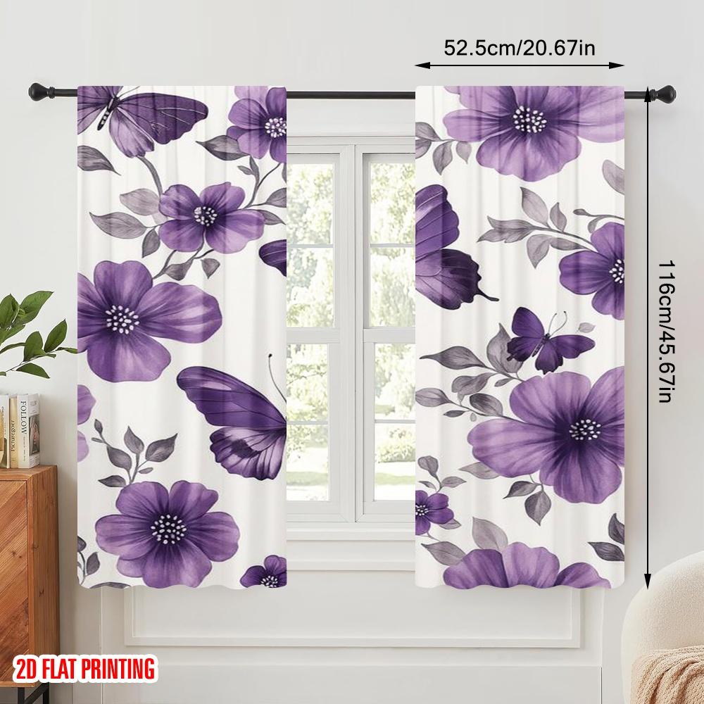 2ks, 2D plošný tisk Populární závěsové panely Fialové třepotání Polyester (bez tyče) Všestranný Všechno Perfektní do Kuchyně