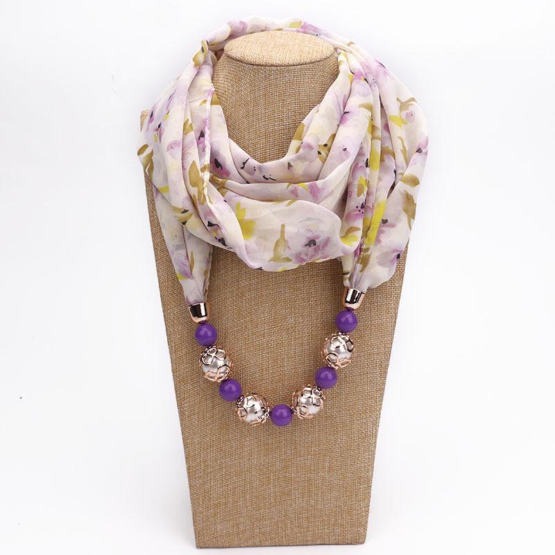Floral Print Scarf Necklace with Beaded Chain – Elegant Women’s Fashion Jewelry & Versatile Infinity Scarf