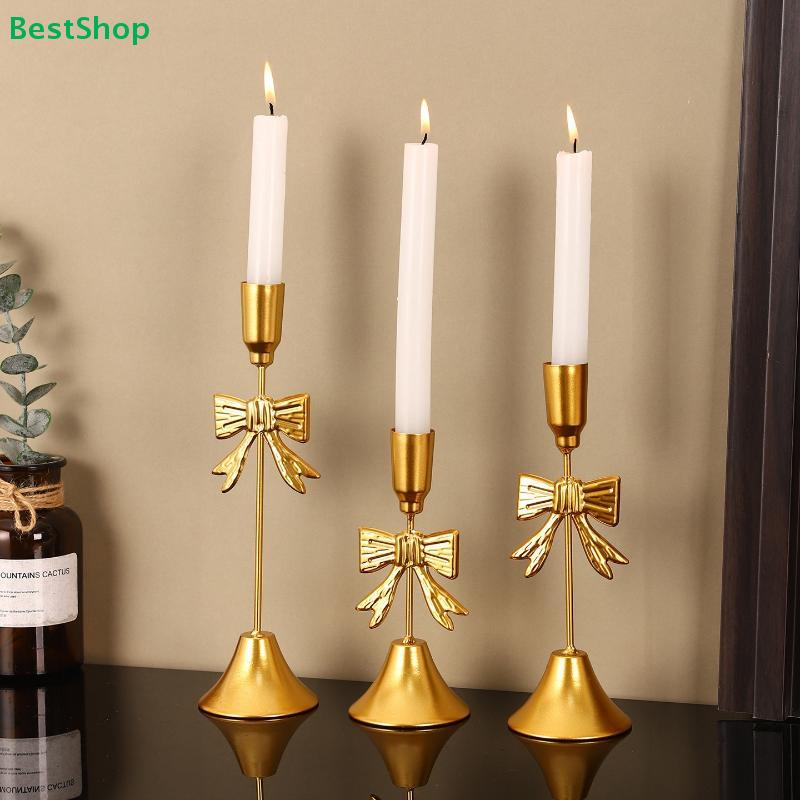 Gold Bowknot Candle Holders - Elegant Metal Taper Candle Stands for Wedding/Table Decor (Assorted Heights)