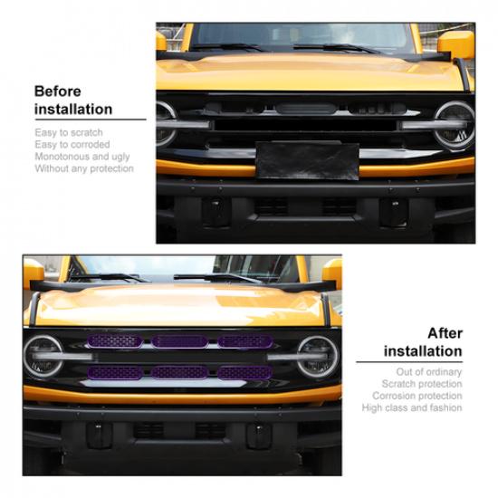 Front Grill Mesh Grille Erts Cover Frame Trims Kit For Ford Bronco 21+ Purple