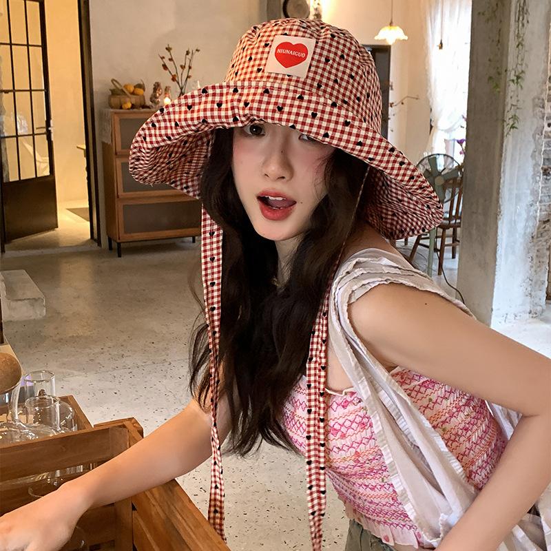 Checkered Attractive Womens Fisherman Hat With Large Brim Spring And Sun Safety