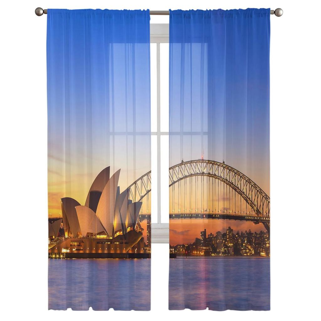 Sydney Dusk Bridge Sea Tulle Curtains for Bedroom Hall Living Room Decor Chiffon Curtain for Balcony Kitchen Home Drapes