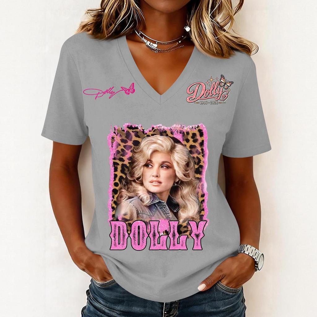 Women's Casual Letter Print V-Neck Short Sleeve Pullover Top
