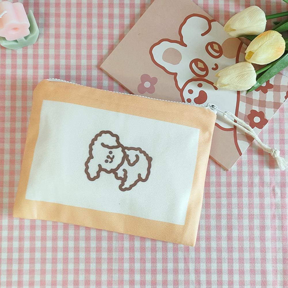 

Embroidery Cartoon Makeup Bag Cotton Canvas Women Zipper Cosmetic Organizer Cute Wrist Make Up Pouch Portable Toiletry Case
