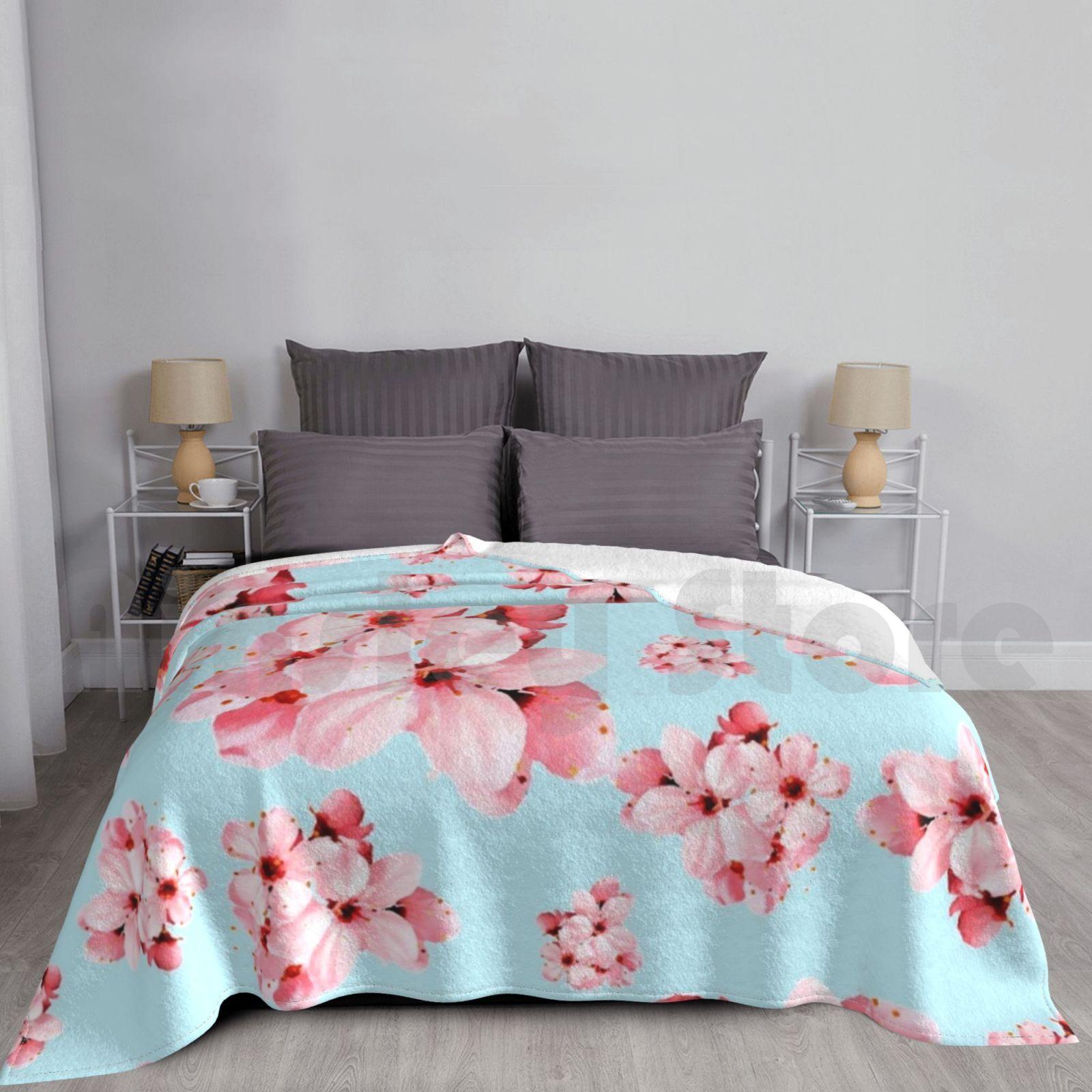 Cherry Blossom Blanket Fashion Custom Cherry Blossom Cherry Flower Nature Plant Cherry Blossom Backpack Size: 75*100cm, Weight: 230 GSM