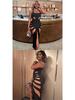 European Style 2026 Summer Women's Hollow Low Neck High Waist Slim Fit Slit Long Dress