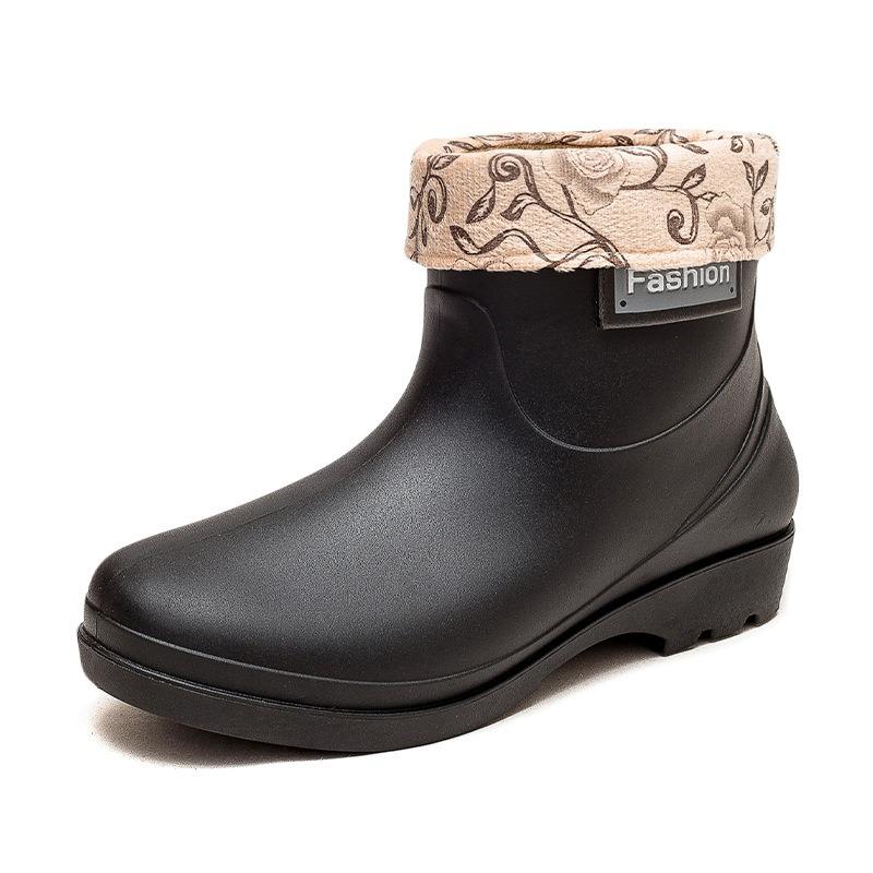 Fashion velvet rain boots rain shoes women's winter short waterproof shoes kitchen non-slip quick-drying car wash rubber shoes