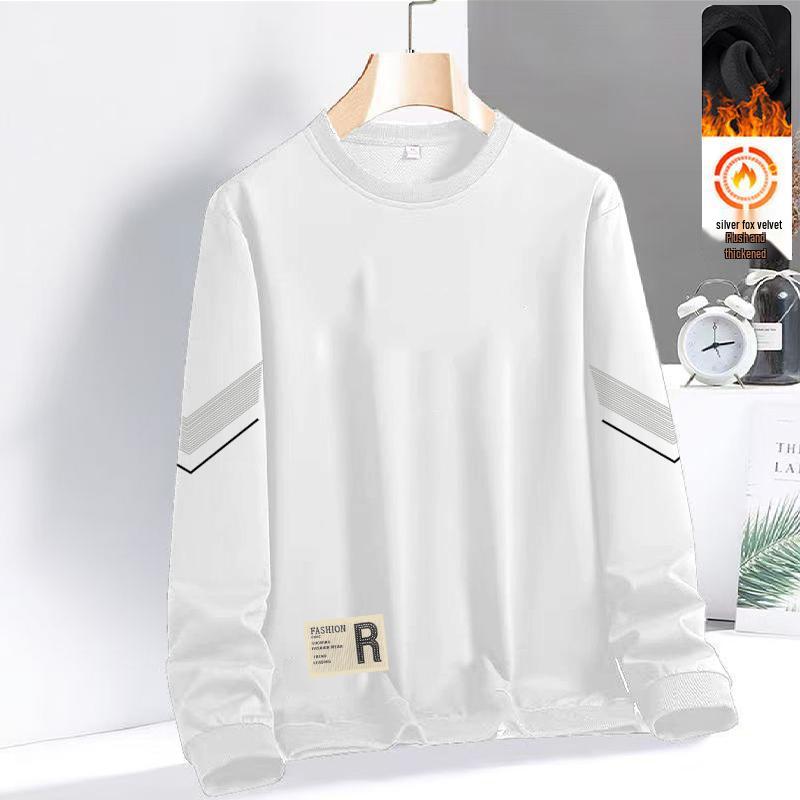 2025 Autumn/Winter Unisex Velvet-Lined Long-Sleeve Round-Neck Hoodie Base Layer