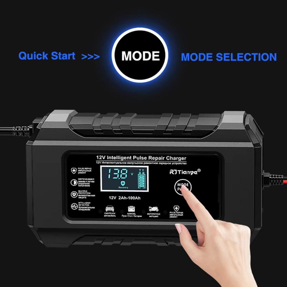 Car Battery Charger 12V 6A Fully Automatic Smart Charger LCD Display Smart Fast Charger for Car Motorcycle
