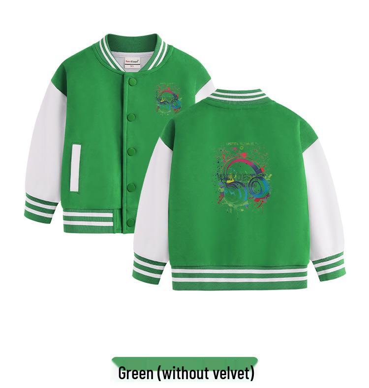 Boys' 2026 Autumn/Winter Fleece Baseball Jacket - Versatile Trendy Top for Big Kids