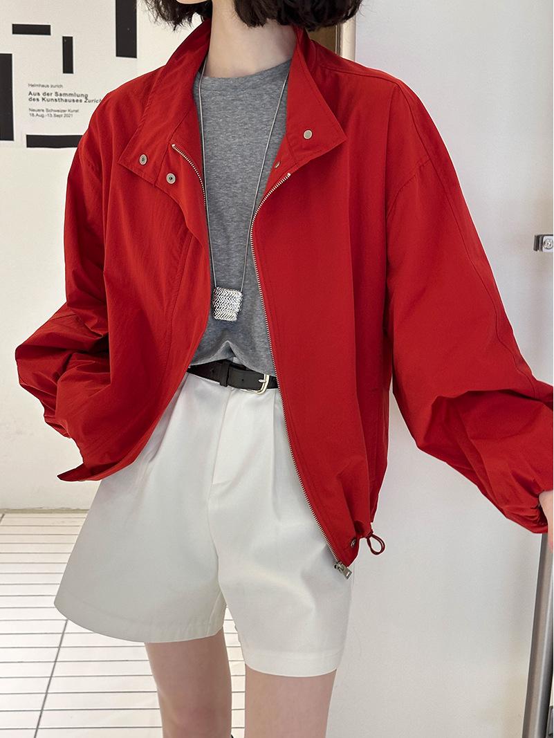 

Оранжевая куртка Zhi Retro с воротником-стойкой на кулиске и длинными рукавами для женщин One Size